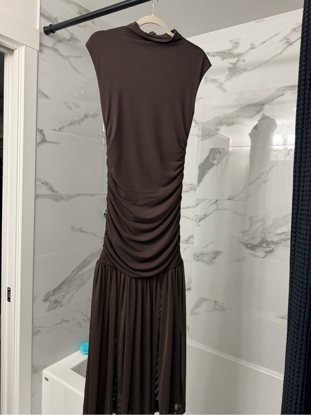 Dynamite Chocolate Brown Ruched Maxi Dress
